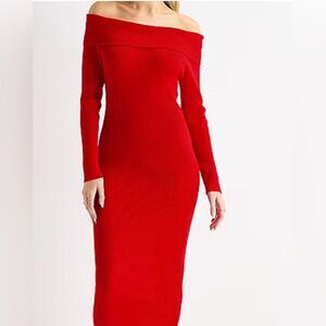 Womens Juniors off shoulders Long Sleeve Midi Bodycon Sweater Dress